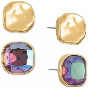 Style & Co Two Piece Set Colored Stone Square Stud Earrings Purple New